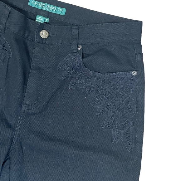 Ralph Lauren Jeans Co Women 8 Petite Y2K Black Mid Rise Flare Bootcut Jeans Lace - Picture 3 of 13
